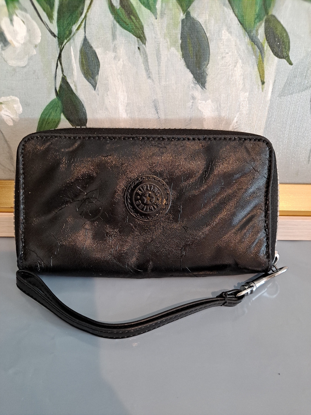 Kipling Black Money World Rubi Wristlet Crinkled Nylon Y2k Zip-Around Wallet